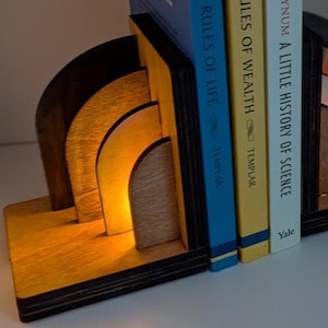 Large LED Art Deco Bookends - Style 3 - Wooden Contemporary, Aesthetic ...