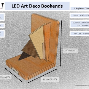 LED Art Deco Bookends - Style 2 - Wooden Contemporary, Aesthetic and ...