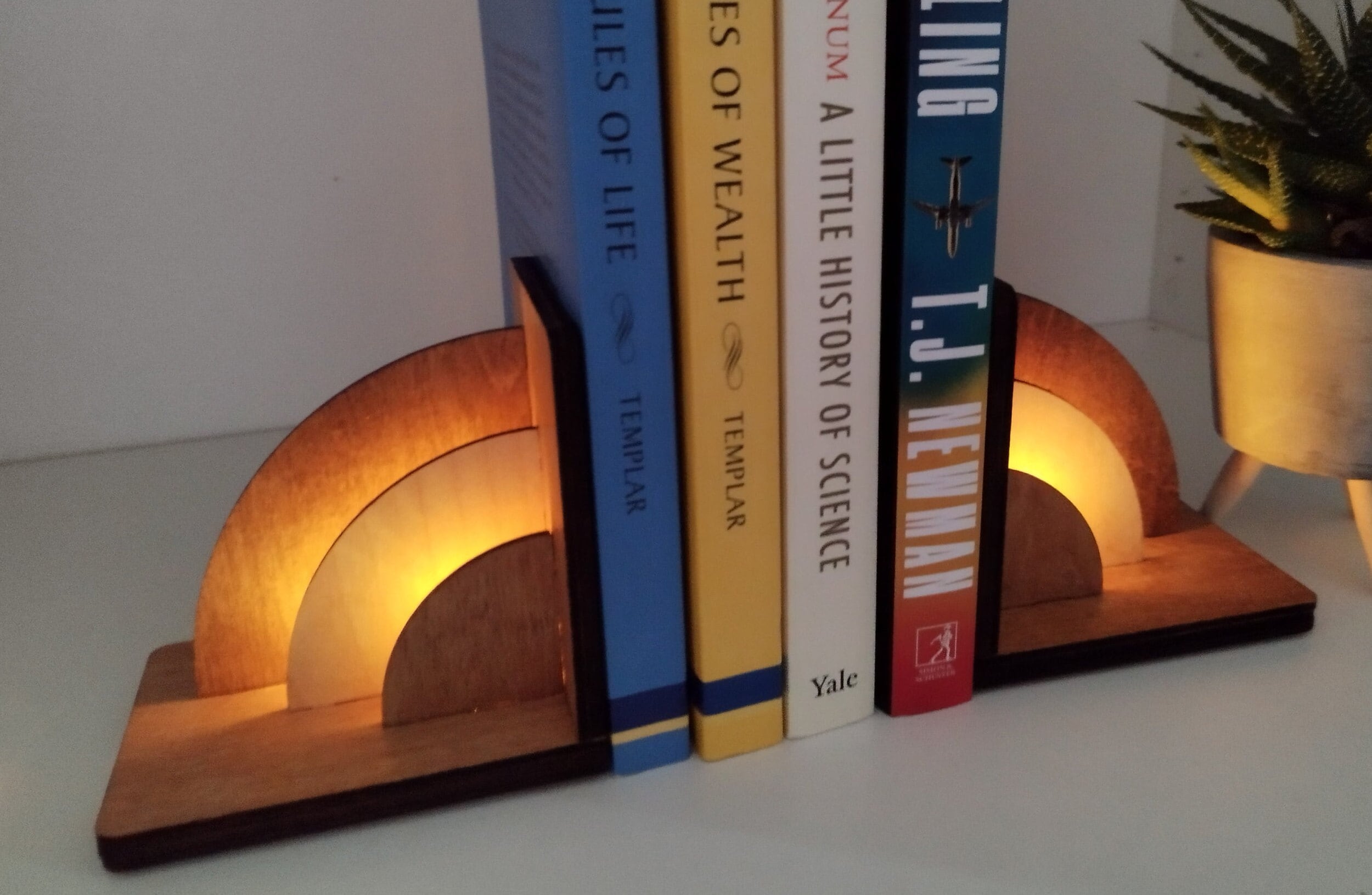 LED Art Deco Bookends - Style 1 - Wooden Contemporary, Aesthetic and ...