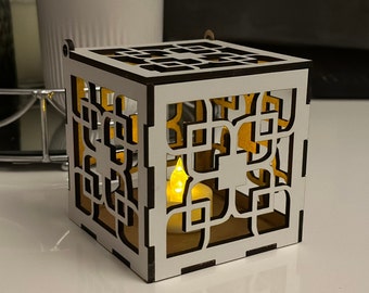 Geo Lotus - Candle Lantern - Real Wood Tealight Holder
