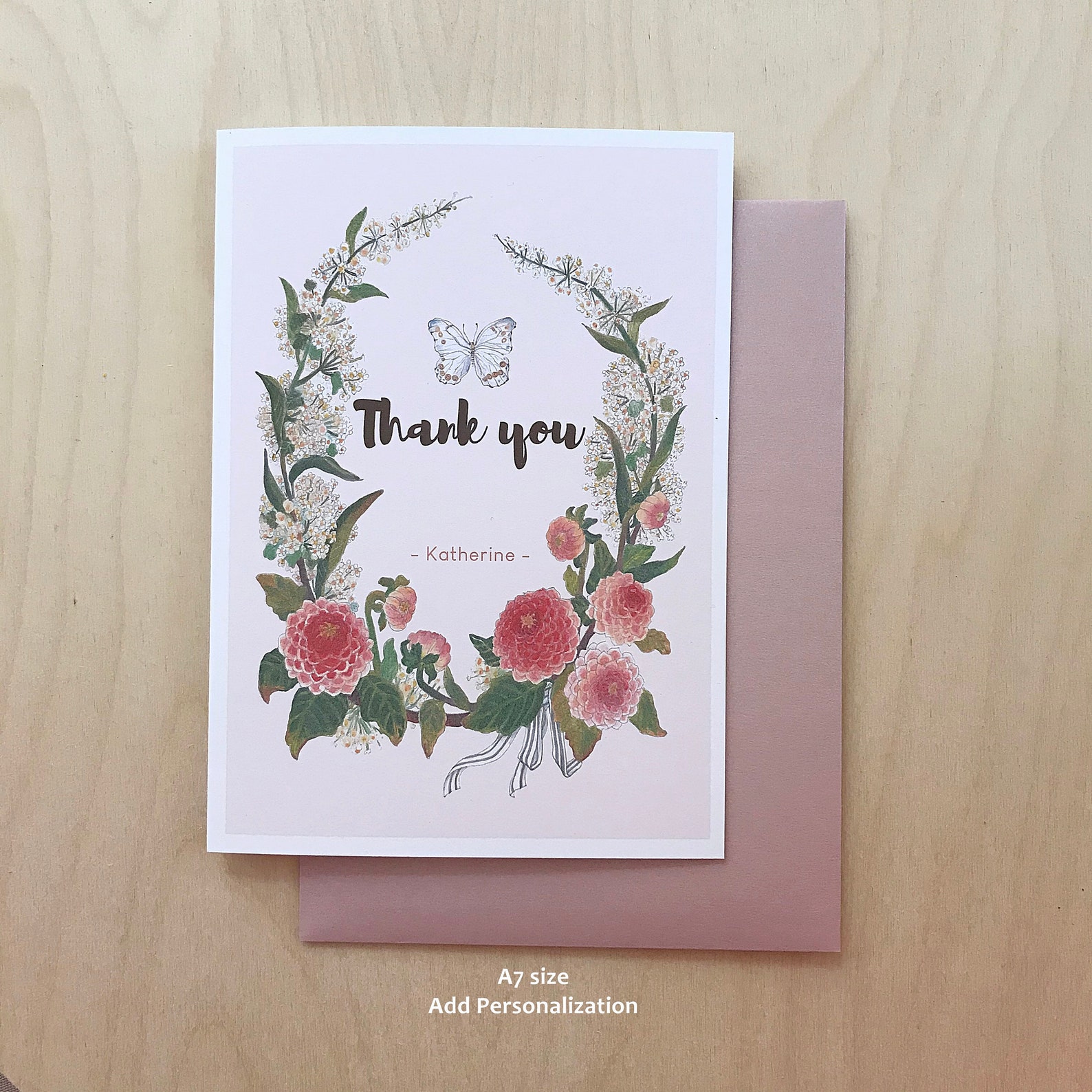 Thank You Card Personalized Folded Thank You Card Greeting Etsy