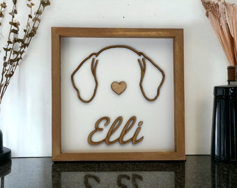 Dog Ear Art Keepsake Gift Memorial Handmade Hand-Drawn Pet Ears Framed Art Unique Pet Loss Halo Custom Engraved Name Brown Frame + Free Gift