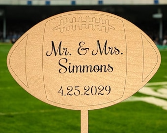 Personalized Football Wedding Cake Topper: Engraved Maple or Walnut Wood