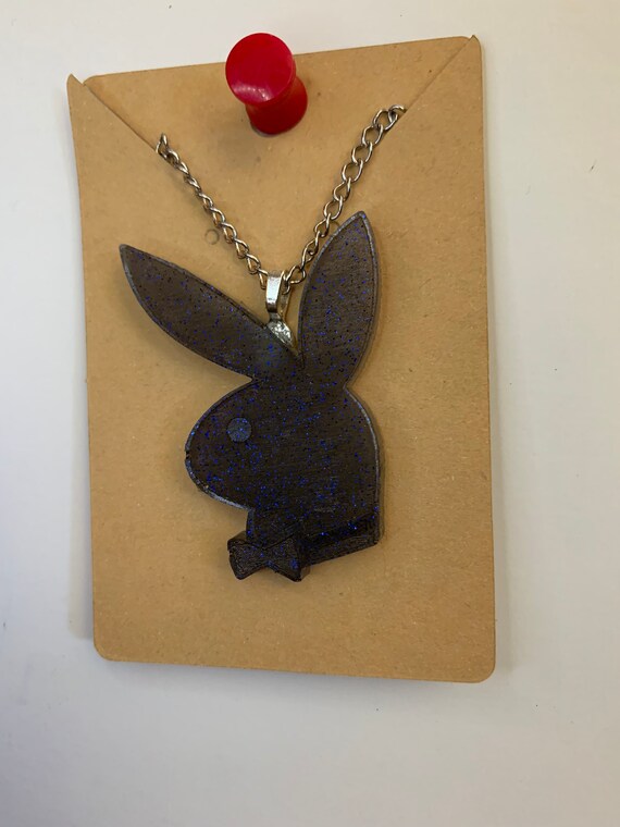 Blue Glitter Playboy Bunny Necklace - Etsy