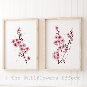 Cherry Blossom Print, Blush Pink Home Decor, Set of Two Sakura Prints, Watercolor Cherry Blossom, Girly Wall Decor, Pink Botanical Prints