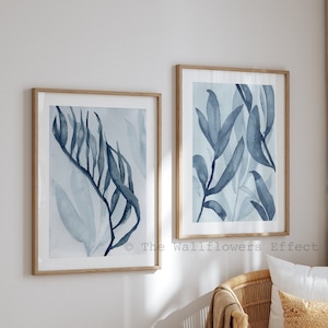 Navy Blue Prints, Coral Seaweed Wall Art, Set of 2 Prints, Blue Watercolor Painting, Nautical Wall Decor, Coastal Wall Art, Beach House Art
