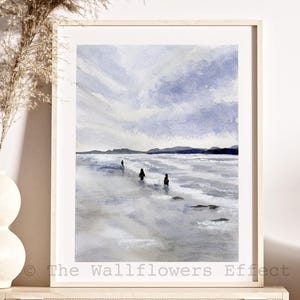 Irish Coastal Watercolor Print County Kerry Beach Landscape Wall Art Minimalist Seaside Painting Ireland Wall Decor Seascape Artwork