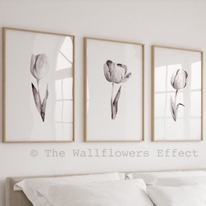 Arte murale calda e neutra, arte murale floreale neutra, dipinti di tulipani, set di 3 stampe floreali in stile shabby chic, arte minimalista astratta, decorazioni per la cameretta dei bambini
