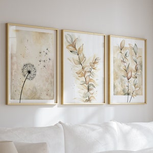 Decorazioni murali neutre, decorazioni murali in stile fattoria, stampe botaniche ad acquerello, stampe murali botaniche neutre, stampe di fiori di campo, stampe beige per camera da letto