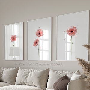 Set di stampe di papaveri, set di 3 stampe di papaveri rossi, decorazione murale con fiori di campo, decorazioni per soggiorno con papaveri, stampe floreali rosse, decorazioni murali con papaveri