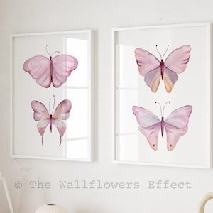 Butterflies Print, Girl&#39;s room decor, Butterfly Wall Art, Pink Butterfly Art, Blush Pink Wall Art, Boho Girl&#39;s Nursery, Watercolor Butterfly