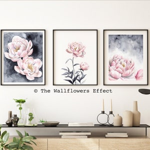 Peony Wall Art, Pink Flowers Prints, Set of 3 Floral Prints, Pastel Wall Art, Pink Flower Wall Art Decor, Peony Wall Art Posters