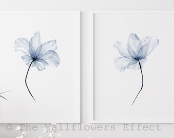 Blue Flower Watercolor Prints, Floral Wall Art for Bedroom, Botanical Prints