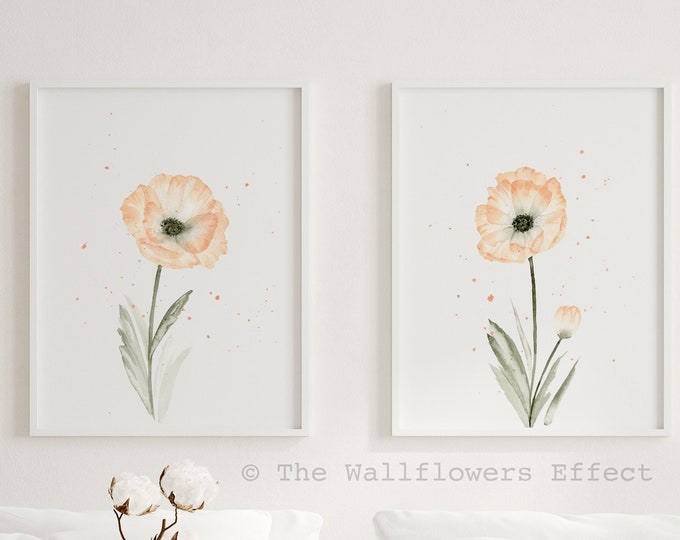 Peony Flower Set 4 Peonies Soft Peach Grey Light Pastel Print Wall Art ...