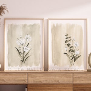 Quadri con Fiori di Campo, Quadri Beige Neutro, Arte Minimalista, Stampe con Fiori Secchi, Arte Botanica, Stampe Bouquet di Fiori Selvatici