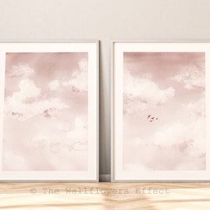 Arte murale Nuvole Rosa, Arte murale Rosa Cipria, Set di due stampe Cielo Rosa, Decorazione murale Rosa Tenue Acquerello, Arte Rosa Minimalista