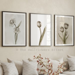 Art mural neutre, imprimés tulipes, art mural fleurs printanières, art mural jonquilles, décoration murale beige pâle, décoration d&#39;intérieur moderne bio