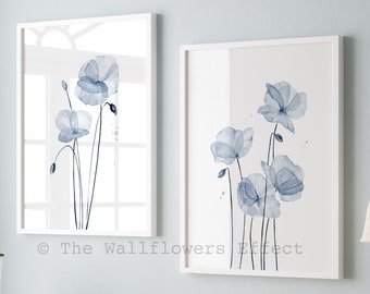 Navy Blue Prints, Poppies Prints, Indigo Blue Wall Art, Navy Blue Wall Decor, Watercolor Wall Art, Cobalt Blue Botanical Wall Art