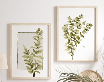 Creative Green Botanical Decor, Eucalyptus Watercolor Art Print Set