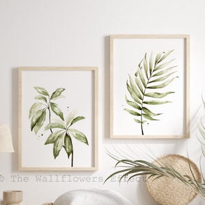 Palm Leaves Wall Art, Greenery Prints, Green Watercolor Wall Decor, Set of 2 Green Prints, Minimal Botanical Wall Art, Palm Tree Prints
