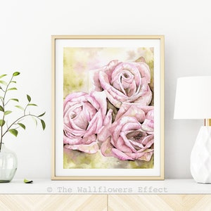 Stampa rosa rosa, arte murale rosa cipria, poster rosa da ragazza, decorazione per camera da letto rosa, illustrazione botanica romantica, stampa per San Valentino