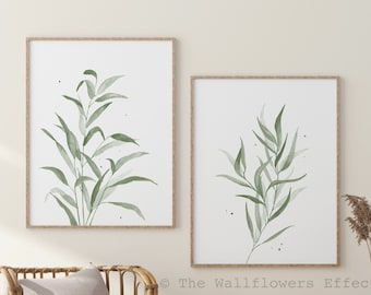 Eucalyptus Watercolor Print Set, Minimalist Scandi Wall Decor
