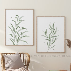 Set of Green Eucalyptus Prints, Green Leaves Fine Art Prints, Botanical Watercolor Wall Decor, Modern Minimalist Scandi Style Paintings