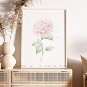 Ortensia rosa acquerello, stampa murale rosa tenue, stampa botanica floreale minimalista, decorazione floreale astratta per la stanza, decorazione acquerello rosa