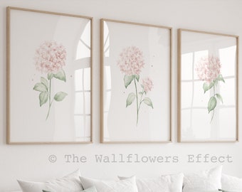 Pink Hydrangea Wall Art, Soft Pink Floral Prints, Minimalist Wall Decor, Farmhouse Wall Decor, Botanical Prints, Hamptons Floral Artwork