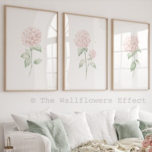 Art mural hortensia rose, imprimés floraux rose pâle, décoration murale minimaliste, décoration murale de ferme, estampes botaniques, oeuvre d'art floral Hamptons