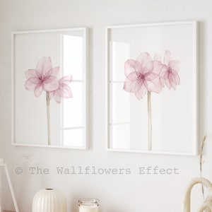 Pink Flowers Wall Art, Blush Pink Decor, Set of 2 Watercolor Pink Flowers, Transparent Flower Art Print, Rose Prints, Pink Nursery Decor