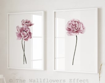 Pink Pfingstrose Aquarell Art Prints, 2er Set Florale Wanddekoration