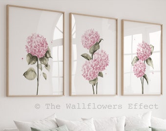 Pink Hydrangea Prints, Watercolor Floral Wall Art