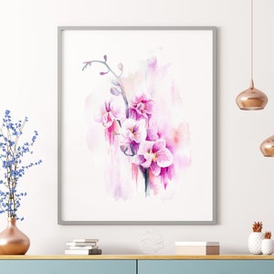 Orchid Wall Art, Pink Orchid Print, Pink Floral Art Print, Watercolor Floral Home Decor, Pink Fine Art Floral Print, Purple Orchids Gift
