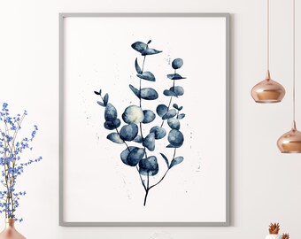 Indigo Blue Eucalyptus Fine Art Print | Blue Eucalyptus Leaves Wall Decor | Navy Blue Eucalyptus Poster | Blue Eucalyptus Wall Art