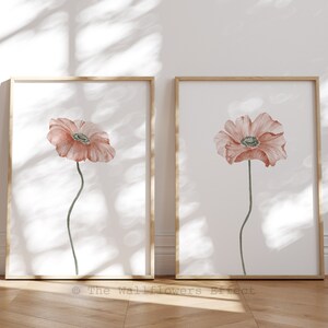 Poppies Wall Art, Pastel Paintings, Set of Poppies Prints, Watercolor Botanical Prints, Soft Floral Wall Decor, Minimalist Flowers Art