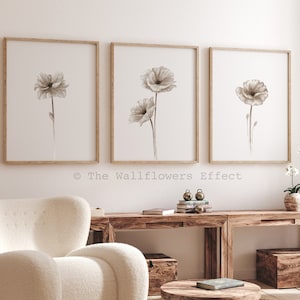 Poppy Prints, Muted Flowers Wall Art, Wildflowers Gallery Wall, Poppies Home Decor, Beige Taupe Floral Prints, Poppy Flower Wall Decor