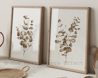 Eucalyptus Wall Art, Dry Flowers Wall Art, Sepia Neutral Prints, Beige Ecru Taupe Wall Decor, Botanical Wall Art, Watercolor Wall Art