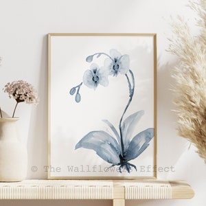 Orchid Wall Art, Blue Watercolor Orchid Painting, Blue Floral Art Print, Deep Blue Home Decor, Fine Art Floral Print, Dark Blue Orchid Gift