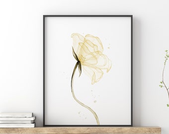 Baby Yellow Wall Art, Watercolor Flower Wall Art, Transparent Wall Decor, Beige Art Poster, Yellow Nursery Decor, Soft Flower Art Print