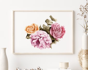 Peonies Wall Art, Pink Flowers Art Print, Pink Peonies Painting, Floral Bouquet Wall Art, Pink Flower Wall Print, Warm Pink Botanical Poster