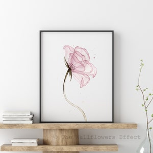 Impresión de acuarela rosa ruborizado, arte mural de flores rosas, decoración de pared transparente, póster artístico de oro rosa, decoración de guardería rosa, impresión artística de flores