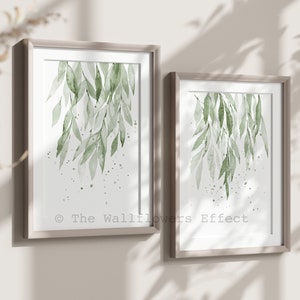 Green Leaves Wall Art, Mint Green Prints, Green Watercolor Wall Decor, Botanical Set of 2 Prints, Greenery Art, Eucalyptus Tree Wall Art