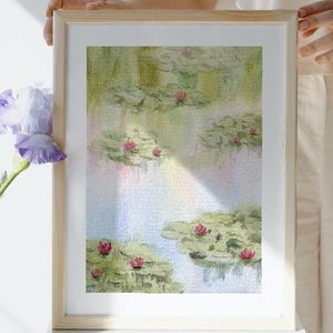 Lotus Print Watercolor Lily Pond Print Monet Lotus Flower Wall Art Calm Nature Watercolor Painting Botanical Wall Decor Zen Home Print