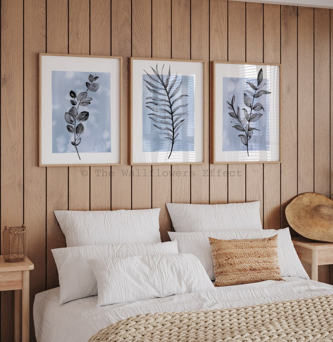 Blue Botanical Wall Art Prints, Minimalist Watercolor Set of 3 - Etsy