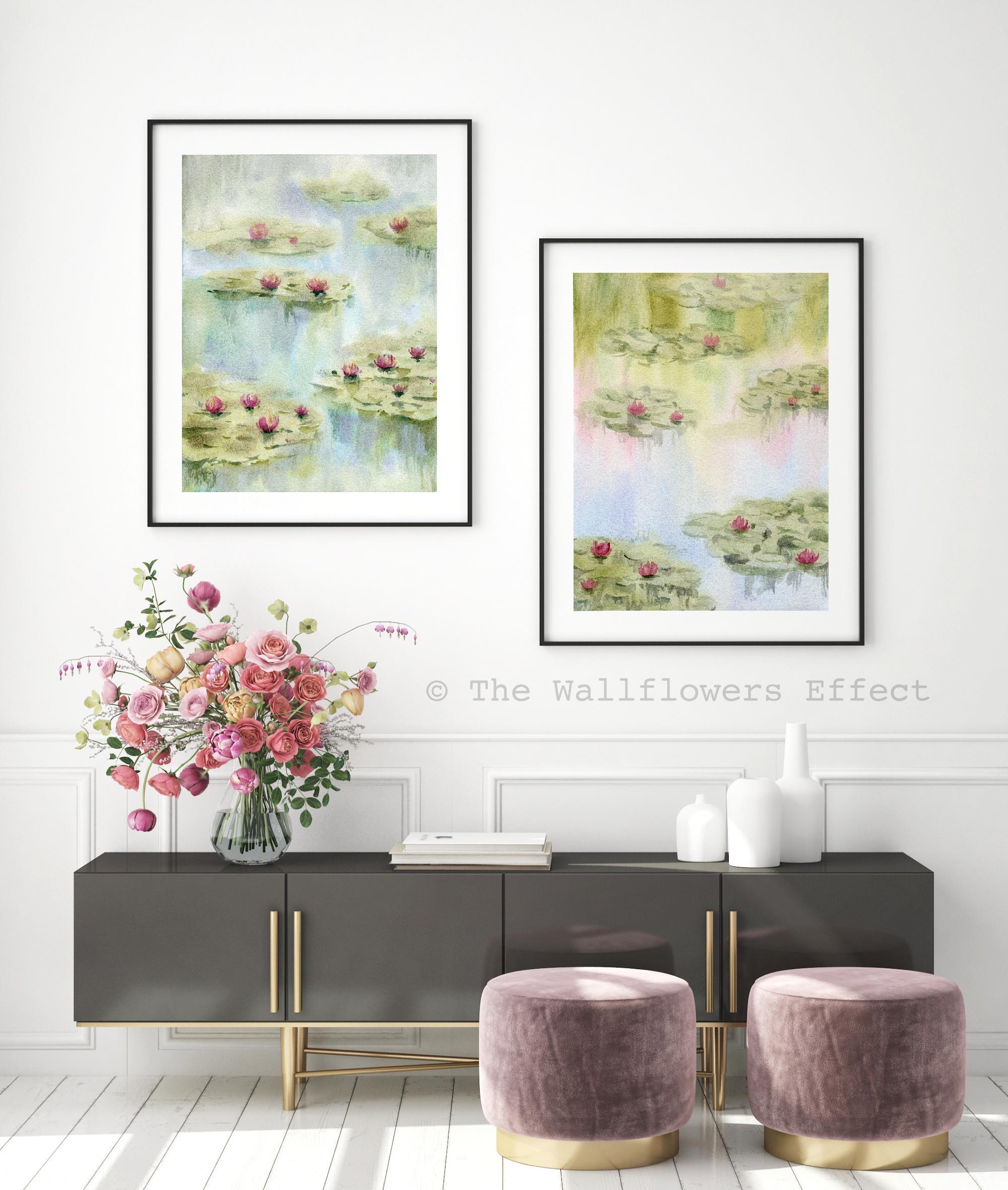 Water Lily Pond Art Print Set, Monet-inspired Botanical Watercolor - Etsy