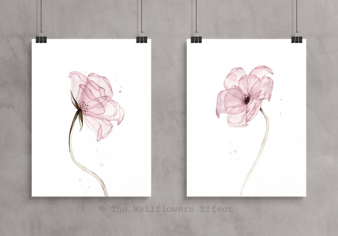 Blush Pink Floral Decor, Set of 2 Watercolor Pink Flowers, Transparent ...