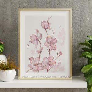 Blossom Wall Art, Pink Floral Print, Magnolia Wall Art, Watercolor Flower Print, Soft Aesthetic Art, Cherry Blossom Painting