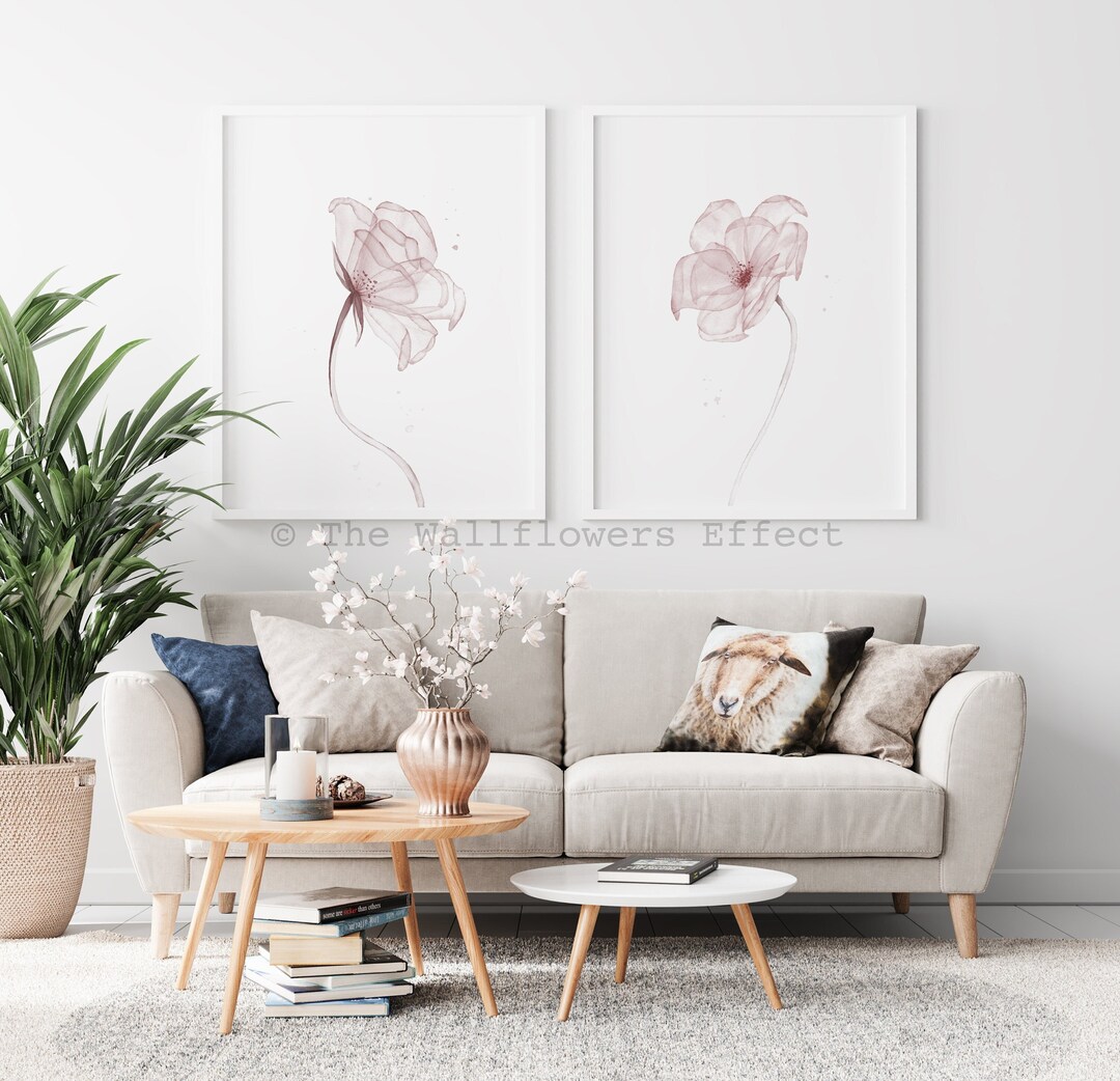 Muted Pink Floral Print Set, Minimalist Watercolor Wall Art - Etsy