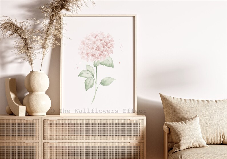 Pastel Pink Hydrangea Watercolor Wall Art, Pink Botanical Set of 2 ...